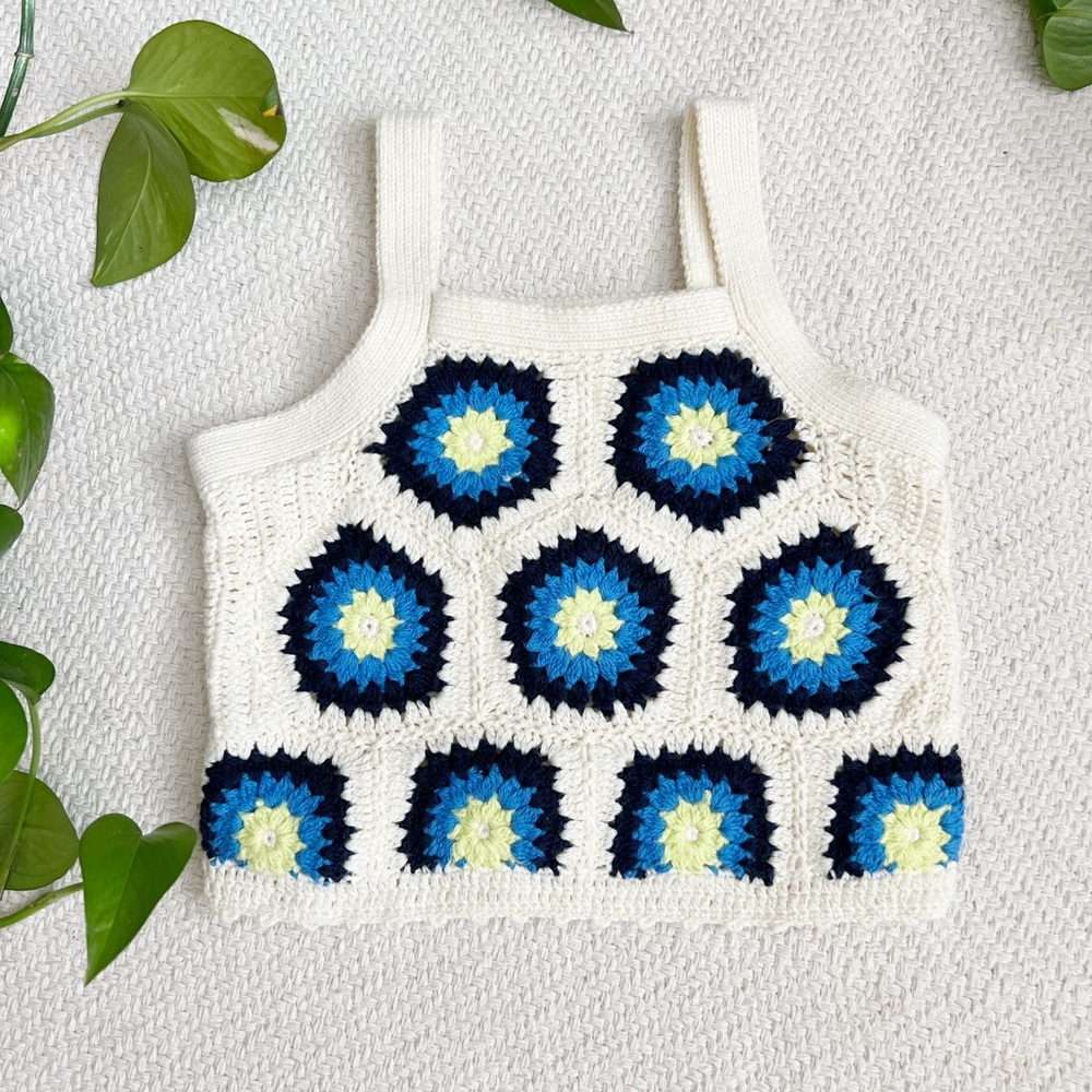 Crewcuts Granny Square Patchwork Crochet Knit Tank Top 2-3 years